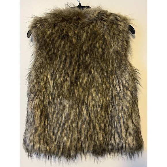 Ellison Faux Fur Vest Women's Size S Brown Pockets Hook Eye Closure‎ Fall Winter - Picture 4 of 6